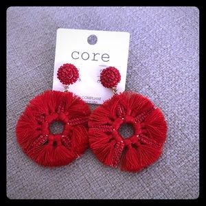 Red Fringe Tassel Ball Fashion Earrings New